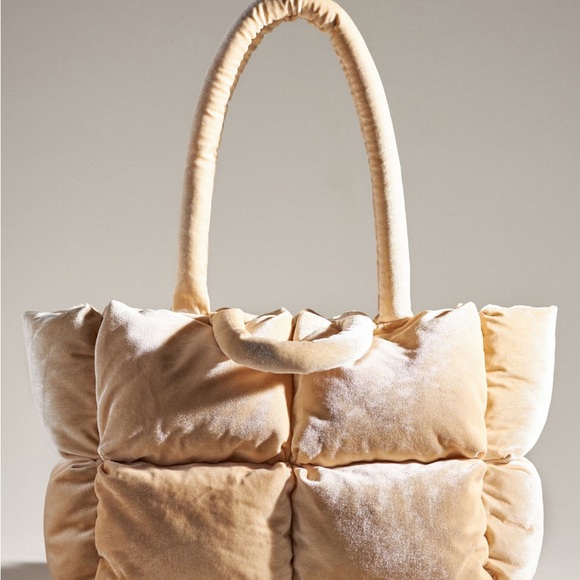 Anthropologie Ivory Puffer Velvet Tote Bag - Picture 2 of 7